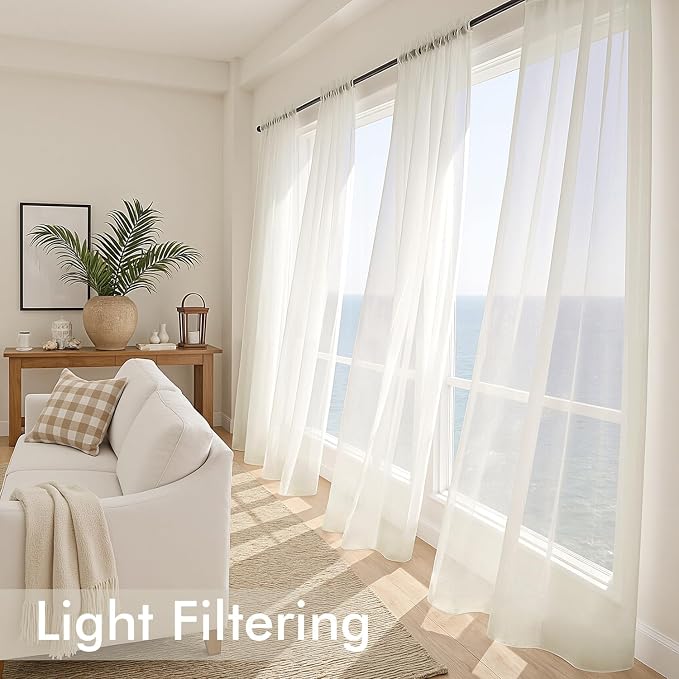 MIULEE Ivory Sheer Curtains 108 Inches Long 4 Panels 42 x 108 Inches | Light - Image 4