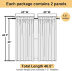 Black Sheer Curtains 45 Inch Long 2 Panels, Short Voile Drapes - Image 4