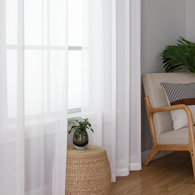 Chyhomenyc White Sheer Curtains 63 Inch Length 2 Panels | Light Filtering - Image 8