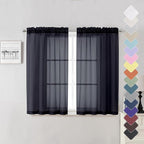 Black Sheer Curtains 45 Inch Long 2 Panels, Short Voile Drapes by Lecloud