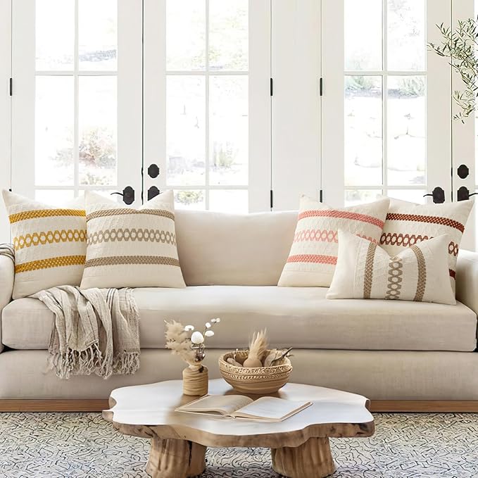 MIULEE Set of 2 Mustard Yellow Boho Decorative Pillow Covers 16x16 Inch | Fall - Image 7