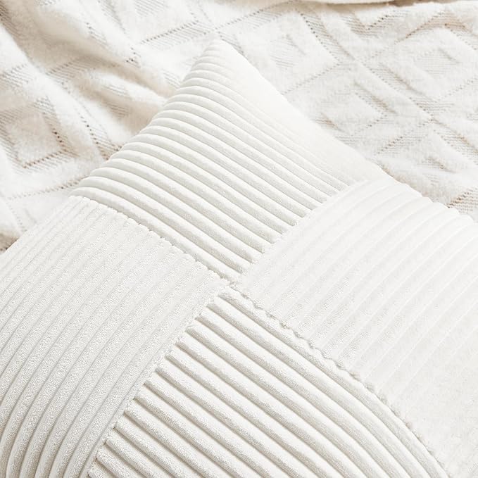 Fancy Homi 2 Packs Cream White Decorative Throw Pillow Covers 20x20 Inch - Image 3