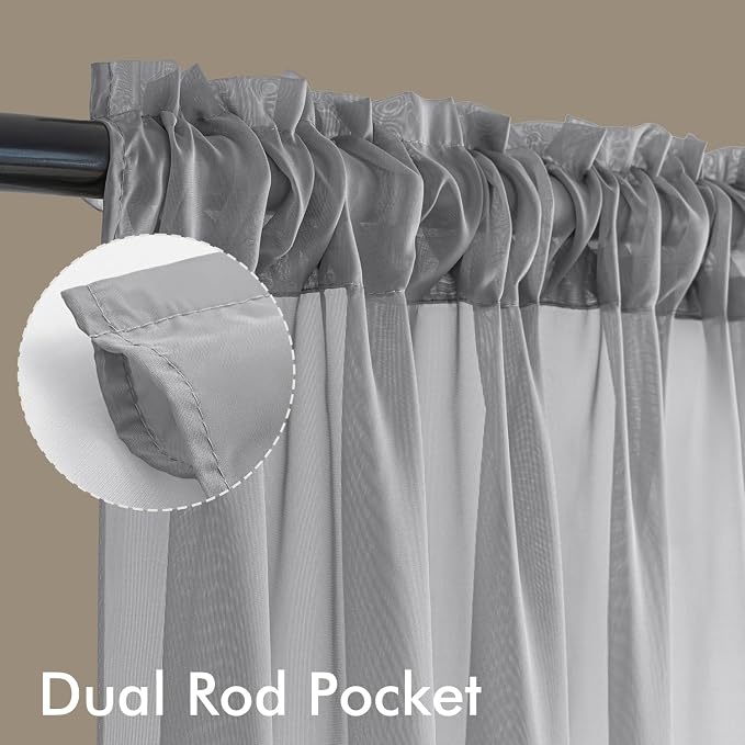 MIULEE Dark Grey Sheer Curtains 72 Inches Long 4 Panels 42 x 72 Inches | Light - Image 3