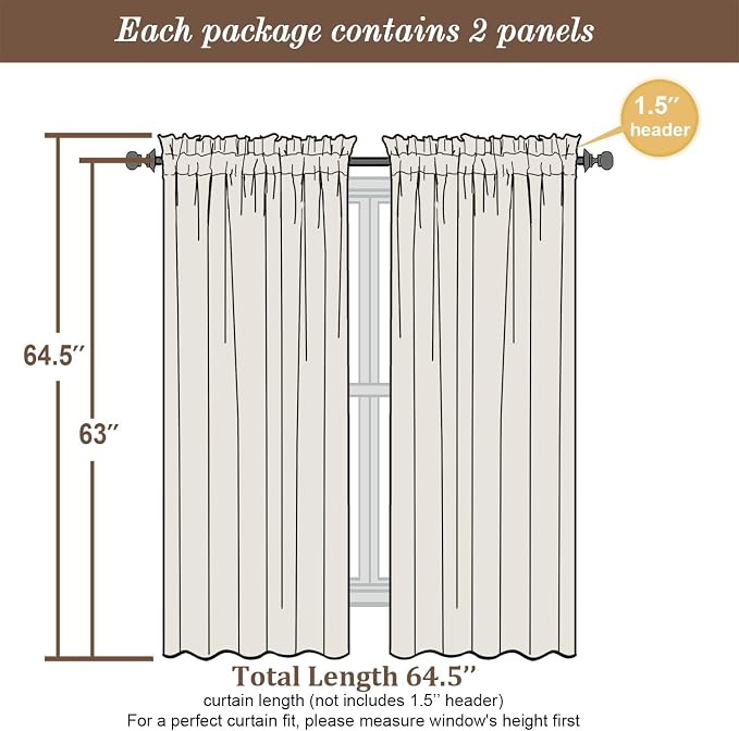 Chyhomenyc Sheer Curtains 63 Inch Length 2 Panels, Sky Blue | Light Filtering - Image 6