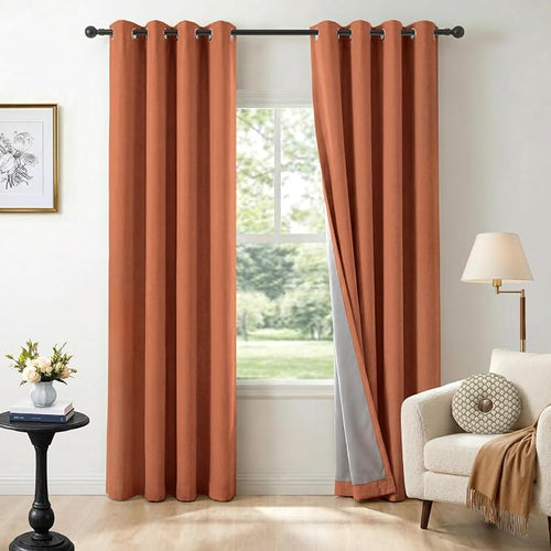 100% Blackout Linen Textured Curtains 90 Inch Long, Light Blocking, Thermal by 100BlackoutShield