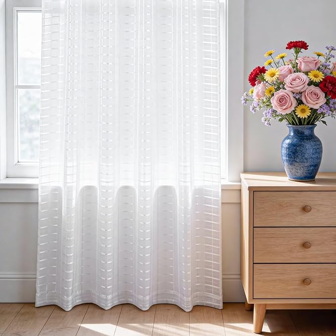 SpaceDresser Check Sheer Curtains 108 Inches Long - Image 3