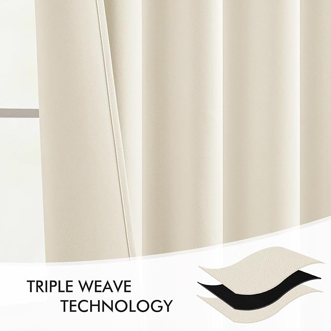 MIULEE Beige White Back Tab Blackout Curtains 52x84 Inch Length 2 Panel Set | - Image 7
