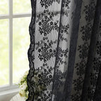 YJ YANJUN Vintage Lace Curtains 63 Inch Length-Victorian Floral Pattern Black - Image 4