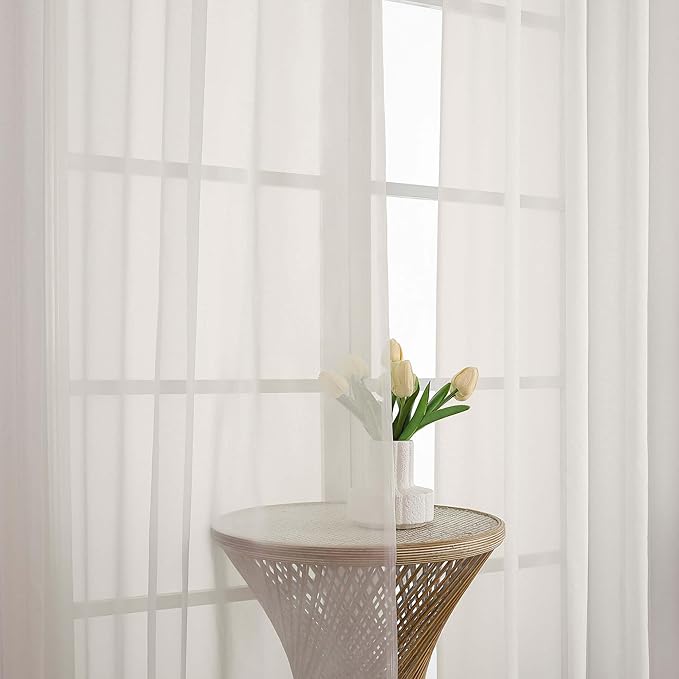 Ivory Sheer Curtains 108 Inches Long 2 Panels Set, Extra Wide Solid Lightweight - Image 3