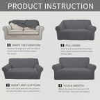 Easy-Going Stretch Loveseat Couch Covers Washable Grey | 1-Piece Loveseat Covers - Image 5