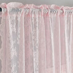 YJ YANJUN Vintage Lace Curtains 84 Inches Long- Pretty Pastel Floral Pink Sheer - Image 2