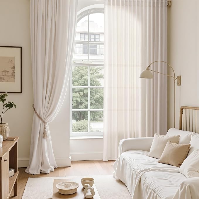 Ivory White Linen Curtains 63 Inches Long - Image 6