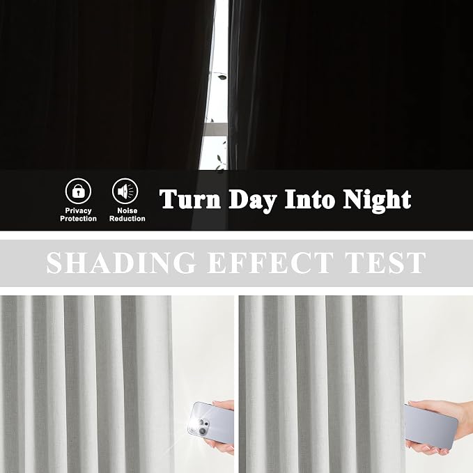 Vision Home Light Gray Pinch Pleated Full Blackout Curtains Linen Blended - Image 4