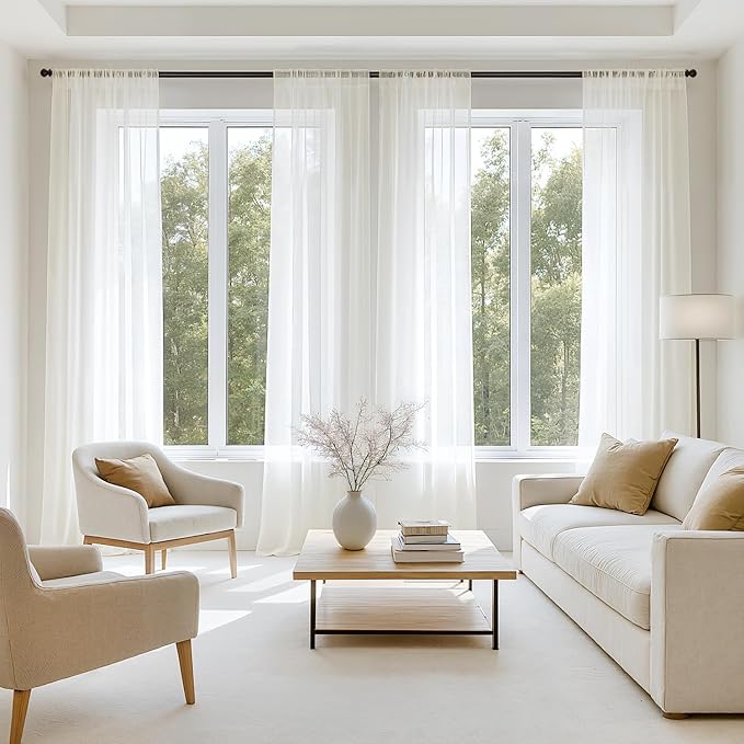 MIULEE Ivory Sheer Curtains 90 Inches Long 4 Panels 42 x 90 Inches | Light by MIULEE