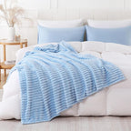 Light Blue Throw Blanket for Couch Sofa 60x80 inches Striped Design | Fleece - Image 6