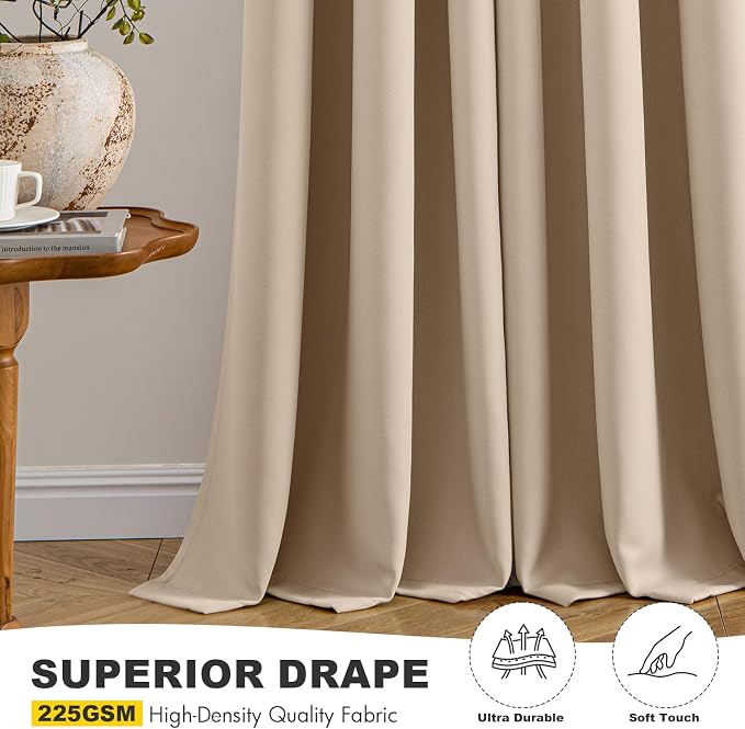 MIULEE Blackout Curtains for Bedroom 2 Panels 40 x 80 Inch Long Beige | Thermal - Image 5