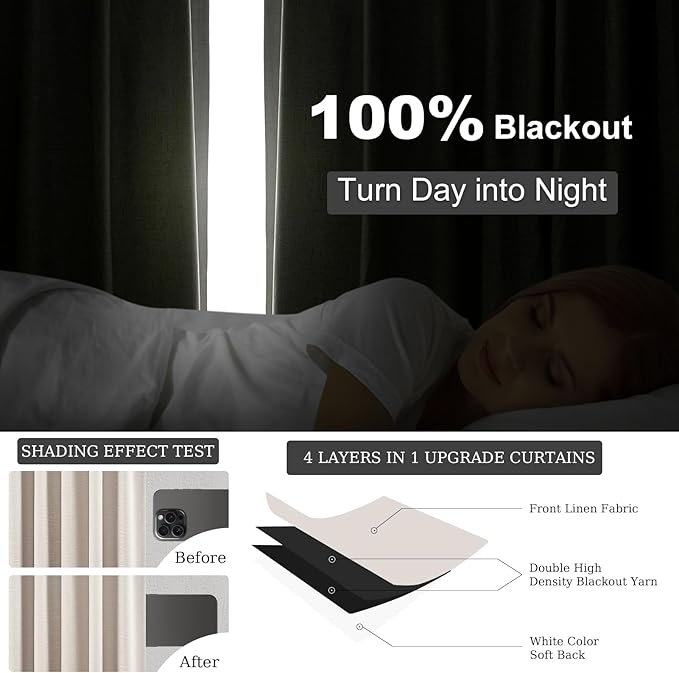 Topfinel Oatmeal Linen Blackout Curtains 96 Inches Long 8 FT Tall 2 Panels - Image 6