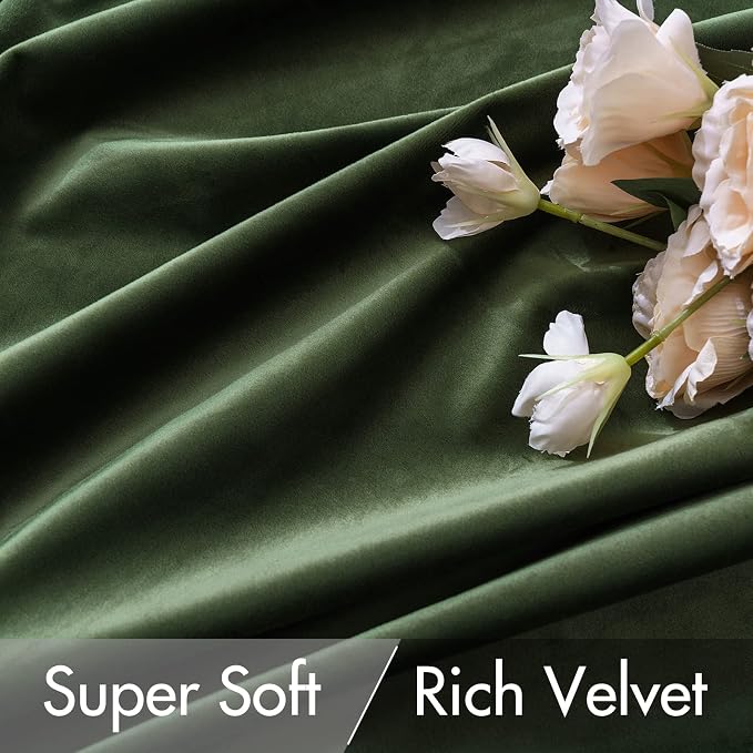MIULEE Velvet Curtains 52x102 inches 2 Panels Olive Green Blackout Curtains | - Image 4