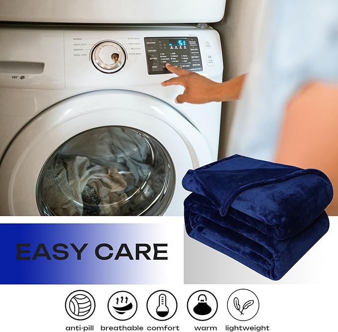 Fleece Plush Throw Blanket Navy Blue 60"x80"for Couch Fuzzy Cozy Flannel | - Image 5