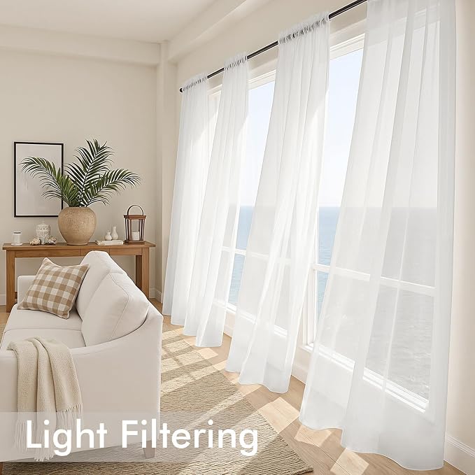 MIULEE Beige White Sheer Curtains 96 Inches Long 4 Panels 42 x 96 Inches | - Image 4
