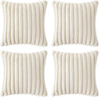 MIULEE Faux Fur Plush Decorative Throw Pillow Covers 20x20, Cream White | Set - Image 7