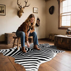 Faux Zebra Rug, Zebra Print Rug Animal Hide Rugs, 4.6 x 5.2 Ft Black | Premium - Image 5