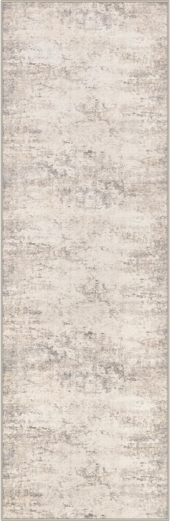 2.6x14 Washable Runner Rug:Modern Abstract Soft Carpet Brown Beige | by FXRHLP