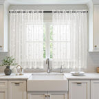 MIULEE Ivory Sheer Curtains 2 Panels Embroidered Leaf Patterned, W52 x L45 | - Image 2