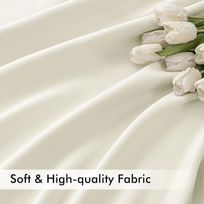 MIULEE Cream Back Tab Blackout Curtains 52x102 Inch Long 2 Panels Set | Rod - Image 6