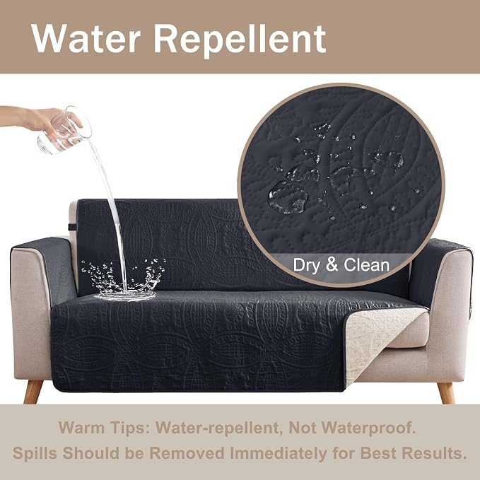 Large Black Recliner Chair Covers, Quilted Décor Water-Repellent Lazy Boy Chair - Image 7
