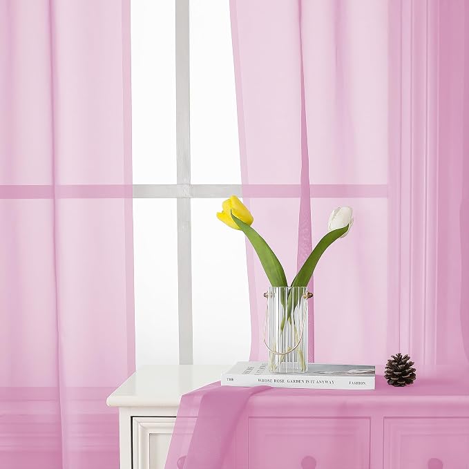 Light Pink Sheer Curtains 54 Inch Length 2 Panels, Voile Airy Drapes - Image 9