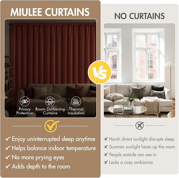 MIULEE Set of 4 Burnt Orange 45 Inch Short Blackout Kitchen Window Curtains | - Image 8