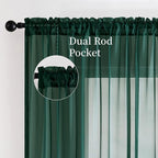 MIULEE Hunter Green Sheer Curtains 54 X 45 Inches, 2 Panels | Solid Color - Image 3