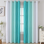 Teal and Grayish White Ombre Blackout Curtains Living Room 102 Inches Long | - Image 2