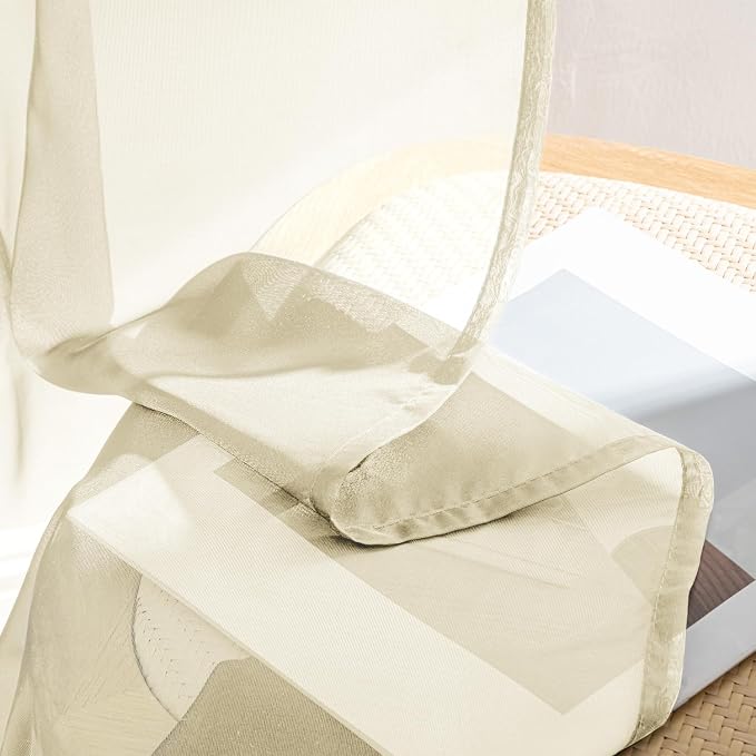 MIULEE Light Cream Sheer Curtains 63 Inches Long 4 Panels 42 x 63 Inches | - Image 8