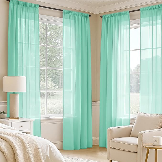 MIULEE Aqua Sheer Curtains 90 Inches Long 4 Panels 42 x 90 Inches | Light - Image 2