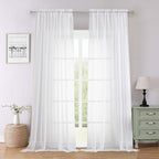 Sheer White Curtains 96 Inches Long 2 Panels Set, Solid Airy Voile Dual Rod by Lecloud