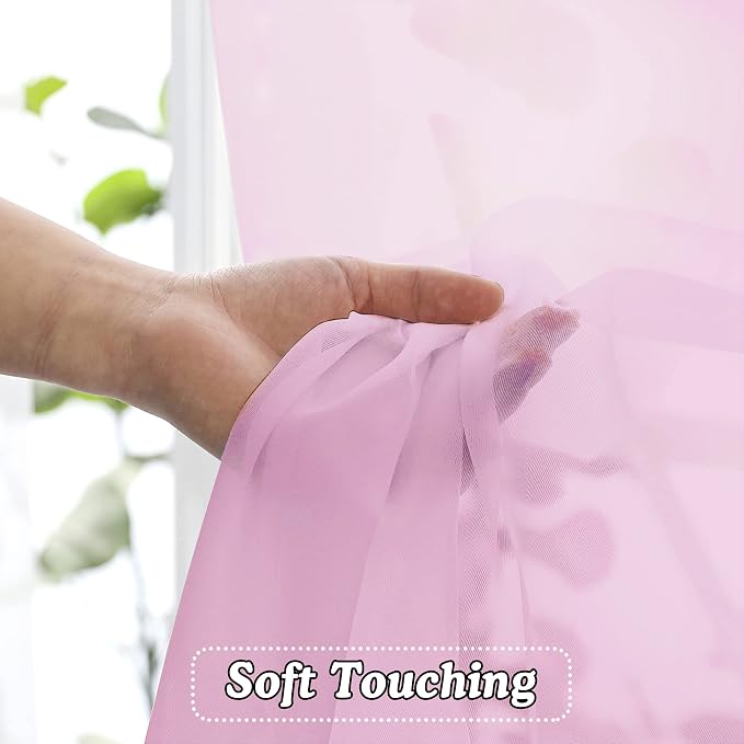 Light Pink Sheer Curtains 36 inch Length Kitchen Tiers Short Voile - Image 5
