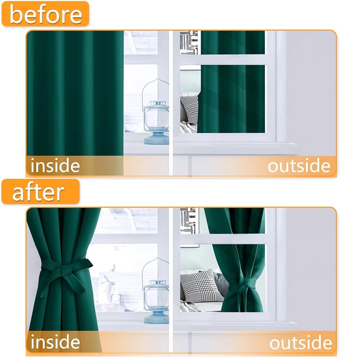 Blackout Curtains for Bedroom, Hunter Green, 52 x 45 Inch, 2 Panels | Thermal - Image 4