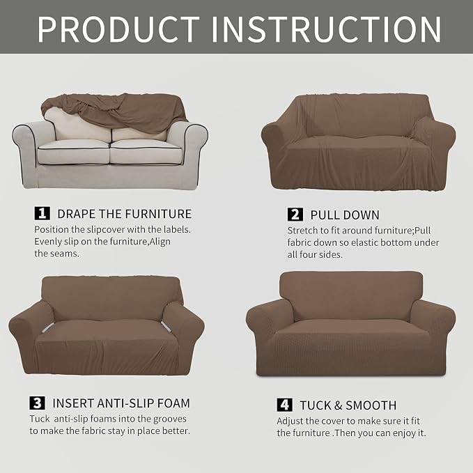 Easy-Going Stretch Oversized Loveseat Couch Covers Washable Brown | 1-Piece - Image 6