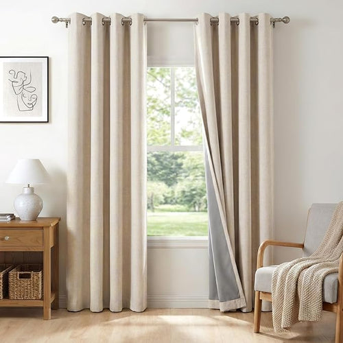 100% Blackout Linen Textured Curtains 96 Inch Long, Oatmeal | 100% Blackout by 100BlackoutShield