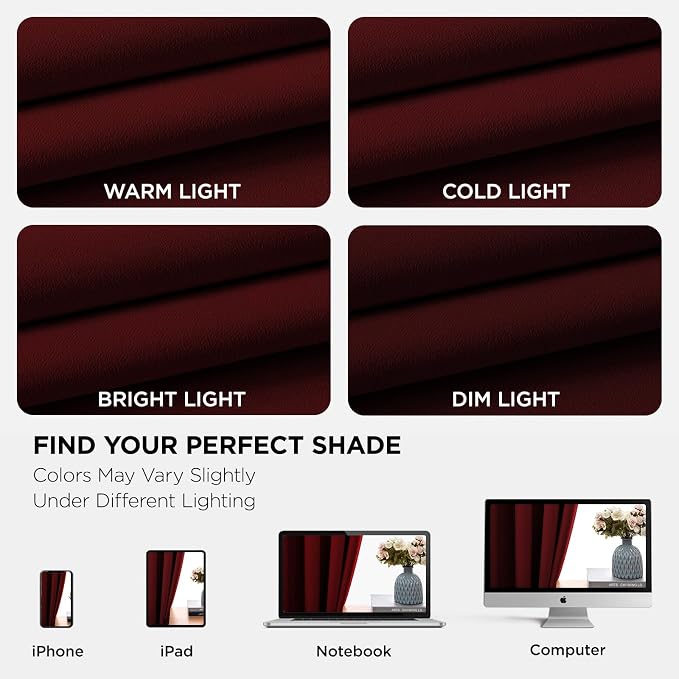 Joydeco Blackout Curtains for Bedroom 72 Inch Drapes 2 Panels Burgundy | - Image 6