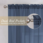 Navy Blue Sheer Curtains 84 Inches Long 2 Panels Set, Solid Voile Light - Image 2