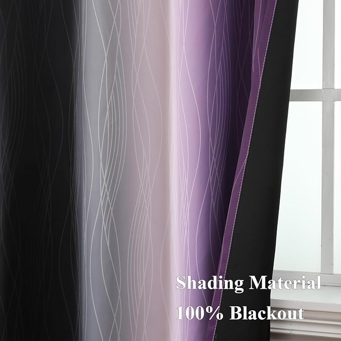 Black and Purple Ombre Blackout Curtains 108 Inch Length | Room Darkening - Image 5