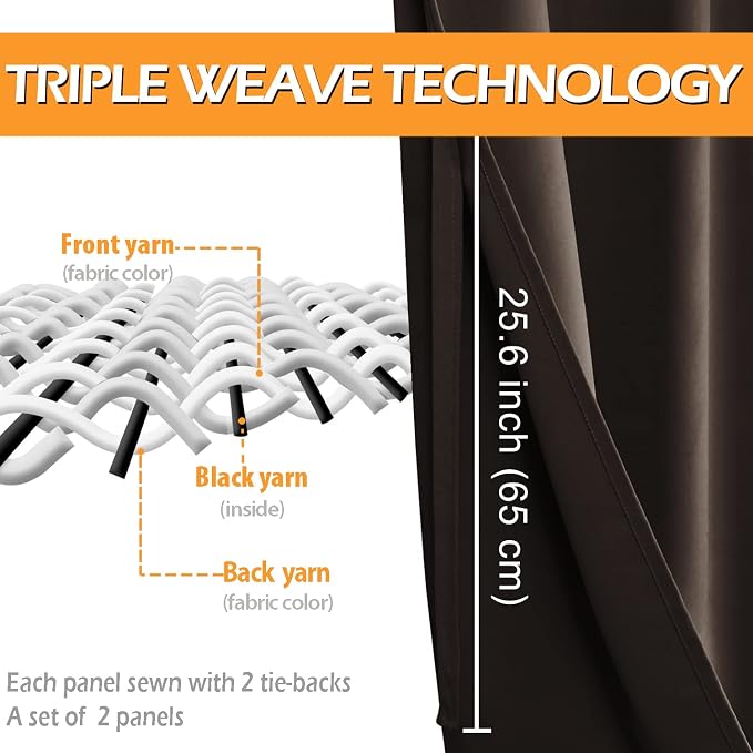Blackout Curtains for Bedroom, 2 Drape Panels, 52 x 45 Inch | Thermal Insulated - Image 3