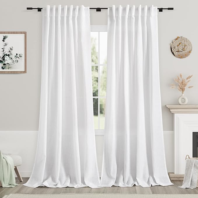 Linen White Curtains 2 Panels Set Extra Long by Nanspring
