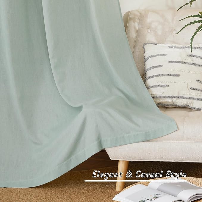 NICETOWN Linen Flax Semi Sheer Curtains 92" Length, Grommet Window Treatments - Image 2
