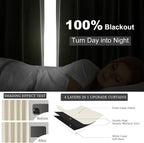 Cream Extra Long 132 Inch 100% Blackout Curtains - Image 6