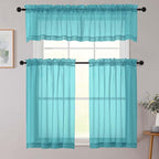 Turquoise Valances for Windows, Turquoise Sheer Curtains 14 Inch Length 2 Pack - Image 8