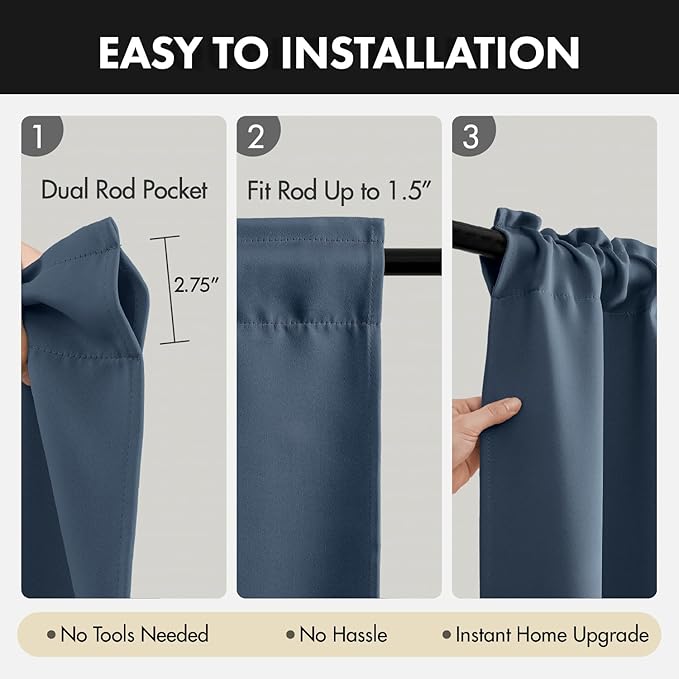 MIULEE 4-Panel 36 Inch Blackout Kitchen Tier Curtains Over Sink Stone Blue | - Image 5